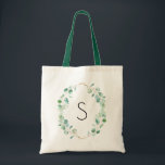 Monogram Waterverf Eucalyptus Greenery Tote Bag<br><div class="desc">Deze canvas tas is voorzien van handbeschilderde waterverf mintgroene eucalyptusbladeren in de vorm van een krans,  gecombineerd met een grillig lettertype,  en kan worden gepersonaliseerd met uw initiaal.</div>