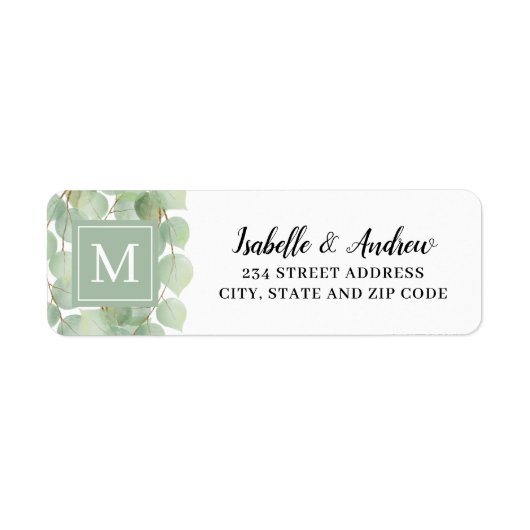 Monogram Waterverf Eucalyptus Groene Bladeren en G Etiket (Voorkant)