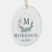 Monogram Waterverf Eucalyptus Pas getrouwd Keramisch Ornament (Rechts)