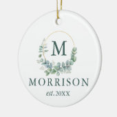 Monogram Waterverf Eucalyptus Pas getrouwd Keramisch Ornament (Links)