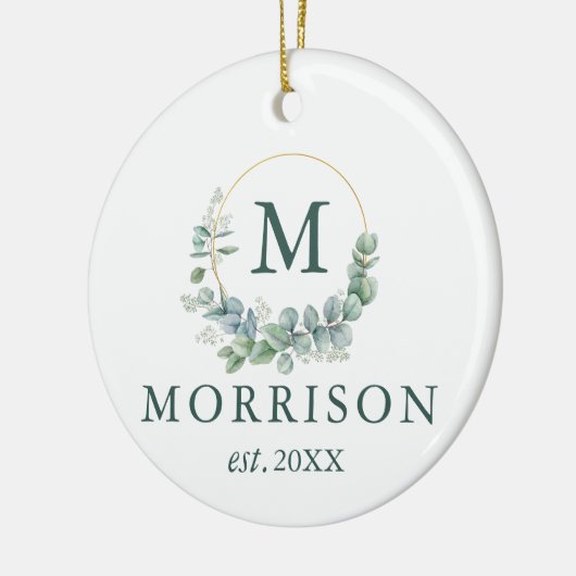 Monogram Waterverf Eucalyptus Pas getrouwd Keramisch Ornament (Links)