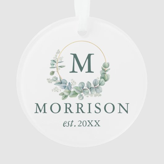 Monogram Waterverf Eucalyptus Pas getrouwd Ornament (achterkant)
