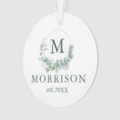 Monogram Waterverf Eucalyptus Pas getrouwd Ornament (voorkant)