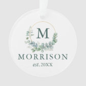 Monogram Waterverf Eucalyptus Pas getrouwd Ornament (voorkant)