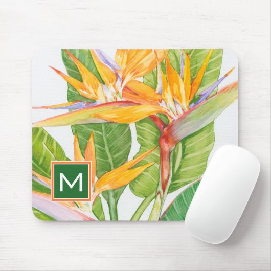 Monogram | Waterverf exotische bloemen Muismat (Met muis)