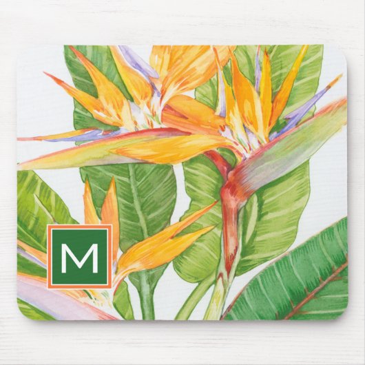 Monogram | Waterverf exotische bloemen Muismat (Voorkant)