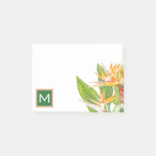Monogram | Waterverf exotische bloemen Post-it® Notes (Voorkant)