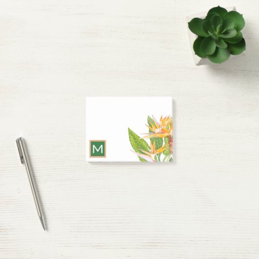 Monogram | Waterverf exotische bloemen Post-it® Notes (Kantoor)