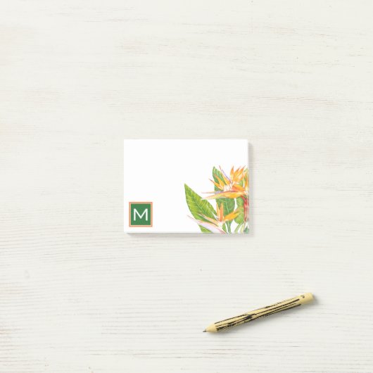 Monogram | Waterverf exotische bloemen Post-it® Notes (Op bureau)