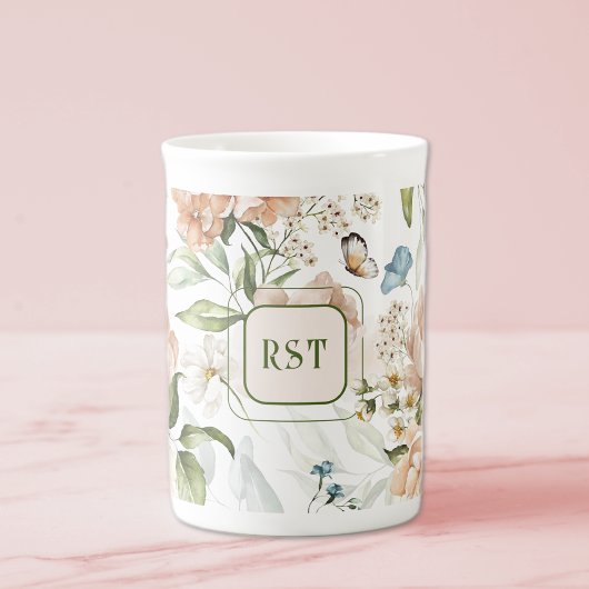 Monogram Waterverf Floral 10oz. Porselein Kop