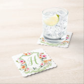 Monogram Waterverf Floral Crest, roze groen Kartonnen Onderzetters (Insitu)