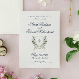 Monogram Waterverf Floral Crest sparen de Datum Save The Date