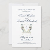 Monogram Waterverf Floral Crest sparen de Datum Save The Date (Voorkant)