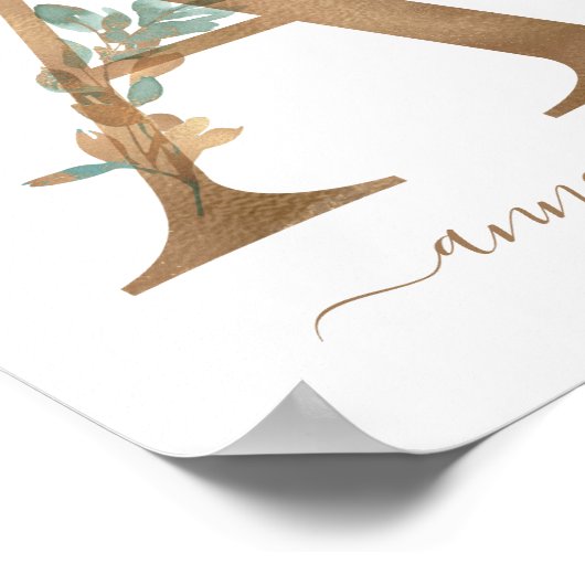 Monogram Waterverf Floral Gold Letter A Poster (Hoek)