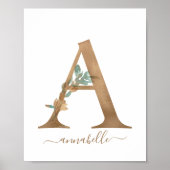 Monogram Waterverf Floral Gold Letter A Poster (Voorkant)