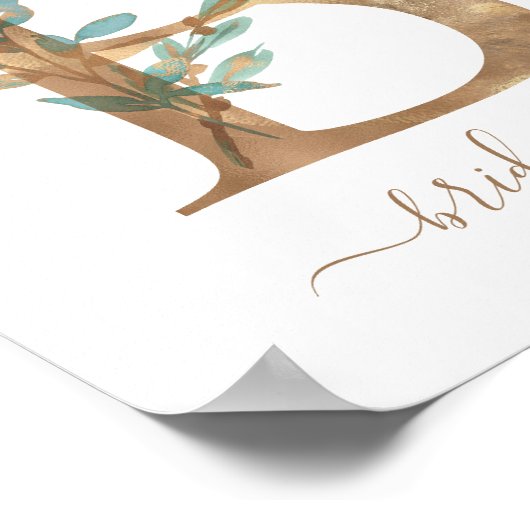 Monogram Waterverf Floral Gold Letter B Poster (Hoek)