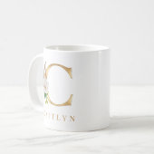 Monogram waterverf Floral & Gold Letter C Koffiemok (Voorkant links)