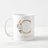 Monogram waterverf Floral & Gold Letter C Koffiemok (Links)