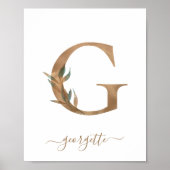 Monogram Waterverf Floral Gold Letter G Poster (Voorkant)