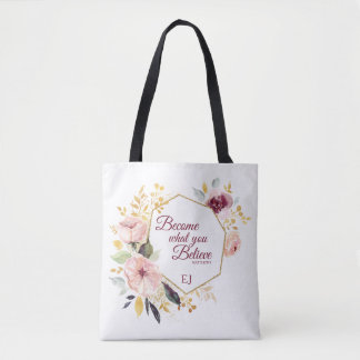 Monogram Waterverf Floral Gold Matthew Scripting Tote Bag