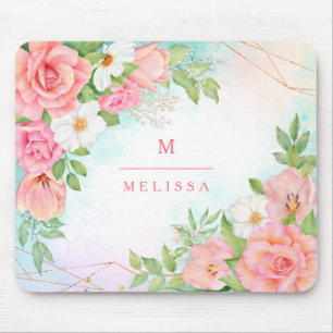 Monogram Waterverf Floral Greenery Pink Geometric Muismat