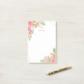Monogram Waterverf Floral Greenery Pink Geometric Post-it® Notes (Op bureau)