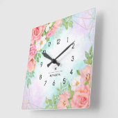 Monogram Waterverf Floral Greenery Pink Geometric Vierkante Klok (Hoek)