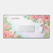 Monogram Waterverf Floral Greenery Pink Rose Bureaumat (Keyboard & Muis)