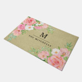 Monogram Waterverf Floral Greenery Pink Rose Deurmat (Schuin)
