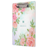 Monogram Waterverf Floral Greenery Pink Rose Klembord (Links)