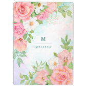 Monogram Waterverf Floral Greenery Pink Rose Klembord (Achterkant)