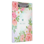 Monogram Waterverf Floral Greenery Pink Rose Klembord (Rechts)
