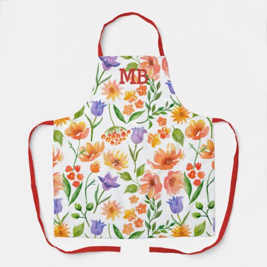 Monogram Waterverf Floral modern Schort (Voorkant)
