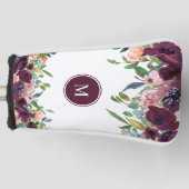 Monogram Waterverf Floral Pink Paars Marsala Golfheadcover (Voorkant)