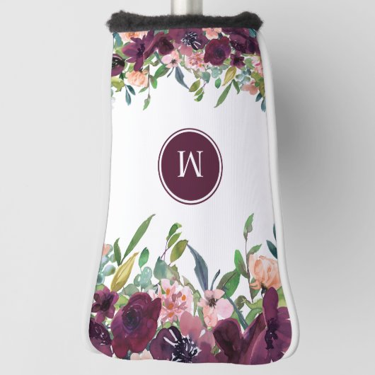 Monogram Waterverf Floral Pink Paars Marsala Golfheadcover (Draai 90)
