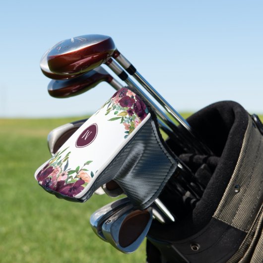 Monogram Waterverf Floral Pink Paars Marsala Golfheadcover (Insitu)