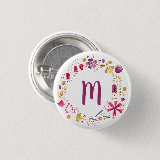 Monogram Waterverf Floral Ronde Button 3,2 Cm (Voorkant /achterkant)