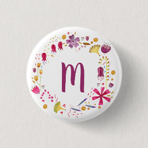 Monogram Waterverf Floral Ronde Button 3,2 Cm