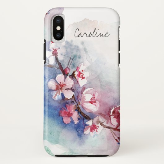 Monogram Waterverf Floral Sakura Cherry Blossom Case-Mate iPhone Case (Achterkant)