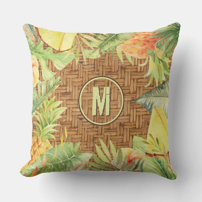 Monogram Waterverf Floral Tropical Buitenkussen (Voorkant)