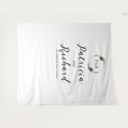 Monogram Waterverf Floral Wedding Backdrop Wandkleed (Voorkant (horizontaal))