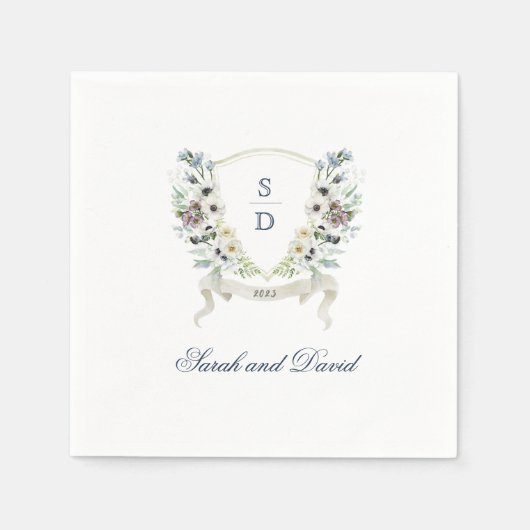 Monogram Waterverf Floral Wedding Cocktail Napkin Servet (Voorkant)