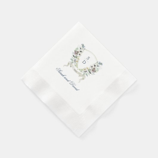 Monogram Waterverf Floral Wedding Crest Napkin Servet (Hoek)
