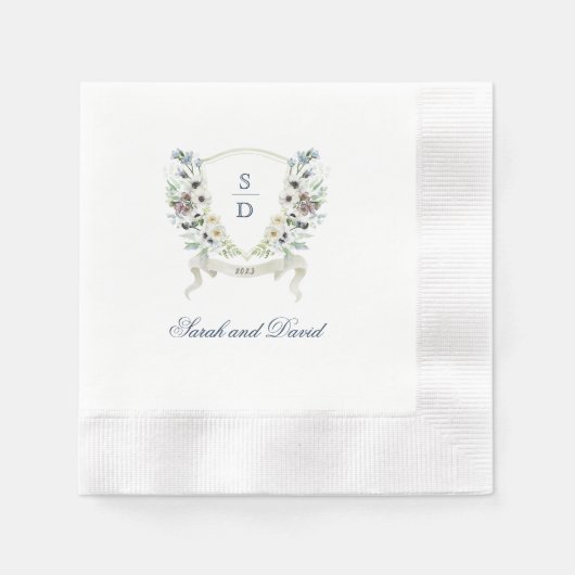 Monogram Waterverf Floral Wedding Crest Napkin Servet (Voorkant)