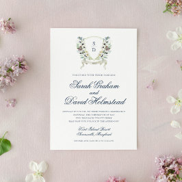 Monogram Waterverf Floral Wedding Crest Uitnodigin Kaart
