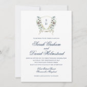 Monogram Waterverf Floral Wedding Crest Uitnodigin Kaart (Voorkant)