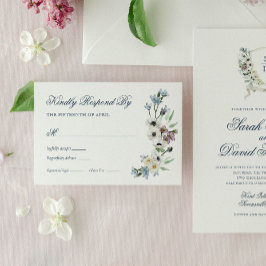 Monogram Waterverf Floral Wedding Response Kaart