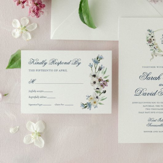 Monogram Waterverf Floral Wedding Response Kaart