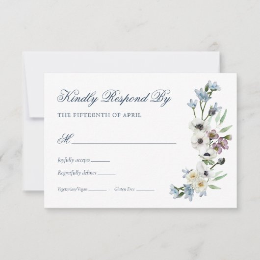 Monogram Waterverf Floral Wedding Response Kaart (Voorkant)