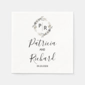 Monogram Waterverf Floral Wedding Servet (Voorkant)